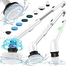 LyriFine USB C充電式 伸縮可能なロングハンドル 2段階スピード 電動バスポリッシャー 7つ取り替えブラシ付き