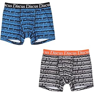 【54%OFF】【505円】 DISCUS ATHLETIC メンズ 前閉じ ロゴ総柄 エステルベア天 ボクサーパンツ 2枚組