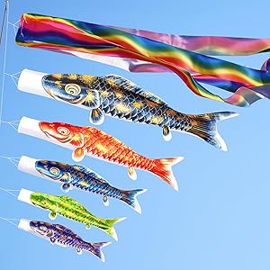 Jovno 鯉のぼり 金箔 鯉5匹+吹流し 2m伸縮ポール アルミ製ベース付き 【送料無料】